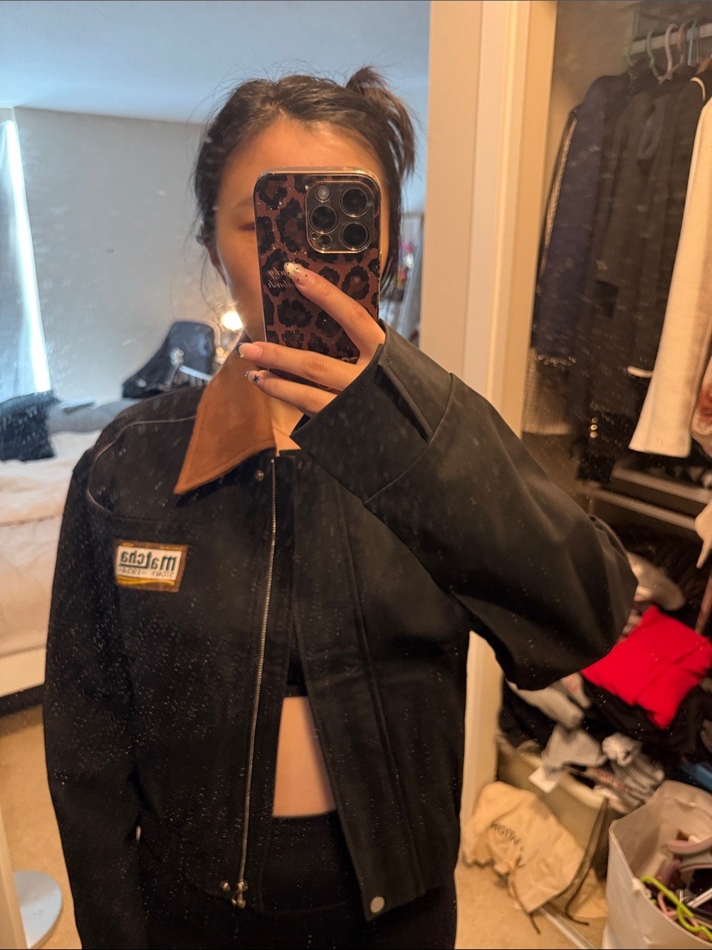 Match Black Bomber Jacket with Brown Collar